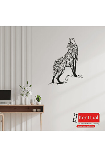 KENT Uluyan Kurt ve Doğa Metal Duvar Dekoru-50x68 cm