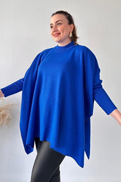 MaziButik Πλεκτά Poncho Saks Μπλε