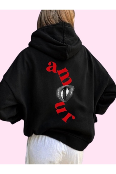 ArtYus Unisex Amour Lip Color Custom Printed Cotton Oversize Hooded Sweatshirt