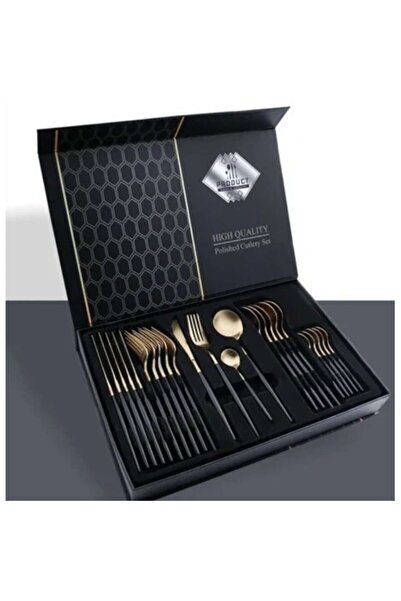 Malooki Set of stainless steel cutlery, Malooki, 24 pieces, black and gold