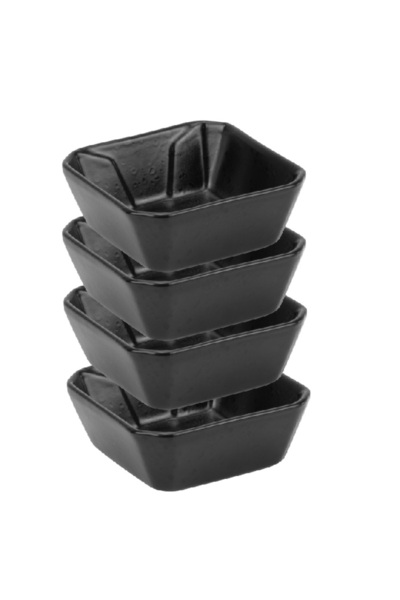 Culinaro Set 4 boluri pentru sos din ceramica STREET FOOD BLACK, patrat, 8,3x...