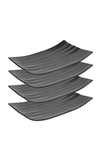 Culinaro Set of 4 ceramic plates, banana leaf type, STREET FOOD BLACK, 23.3x14.7x2.7cm