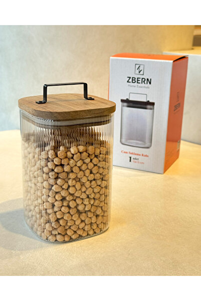 ZBERN Akasya Kapaklı Cam Saklama Kavanozu - 10x15 CM