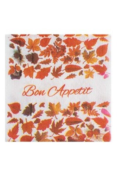 OEMN Napkins with 1 Layer White Orange Autumn Leaves 'Bon Appetit' 33 x 33 cm - 40 pieces