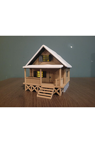 Vaggolab Minyatür Maket Ev,Ağaç Ev Kar Kış Temalı-Krem
