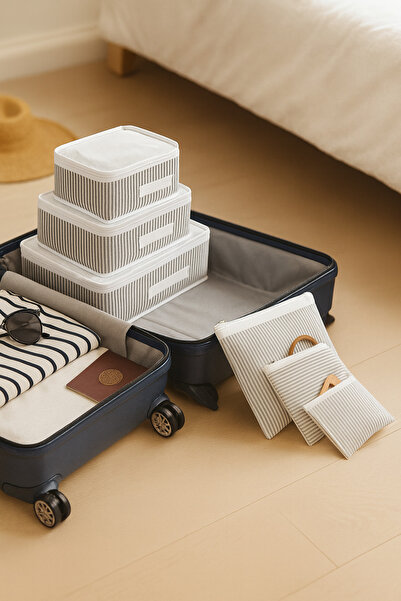 Textia Home 6-Piece Baby Hospital Discharge & In-Cabinet Organizer, Suitcase Organizer Set/ Striped