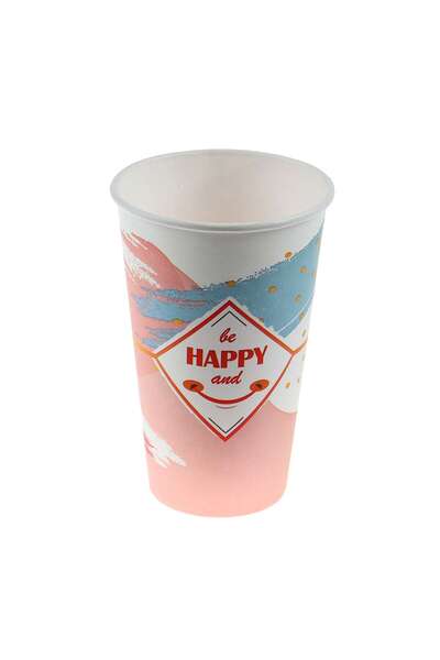 SHOPIENS Pahare din carton Be Happy, 450 ml, set 25 bucati