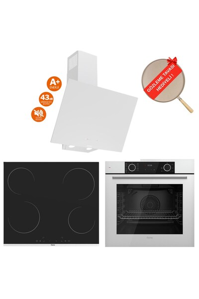 Ferre FryArt Volo Vitroseramik Elektrikli Sessiz Beyaz Ankastre Set (D078 - SA + Ms261 + XE63CB )