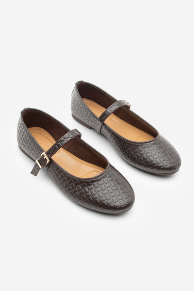 Marjin Women's Patterned Strappy Casual Ballet Flats Afira Brown