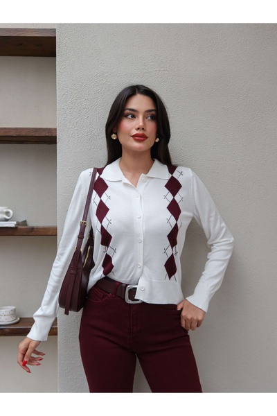 ESRAHELVACI Polo Yaka Baklava Desen Hırka