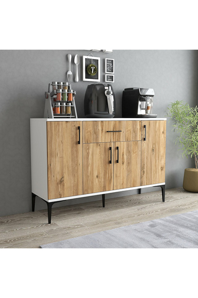 Tdesigno Tyche Çok Amaçlı Dolap-Mikrodalga-Erzak-Airfryer-Mutfak-Kiler Dolabı-Kahve Köşesi-Beyaz-120 cm