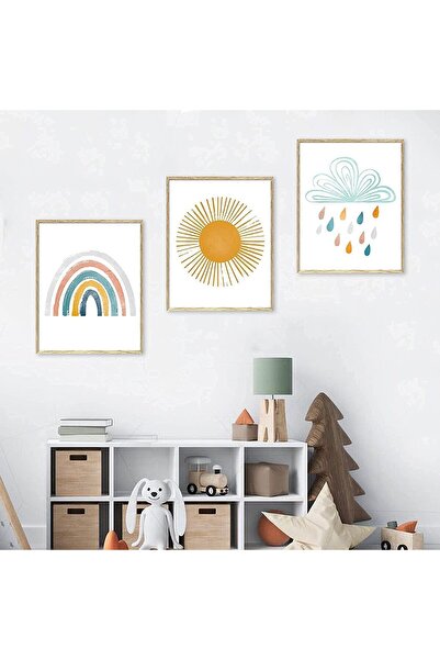 Emoda home Trove لوحة فنية جدارية مؤطرة من القماش - مطبوعات سحابة وشمس وقوس ق...