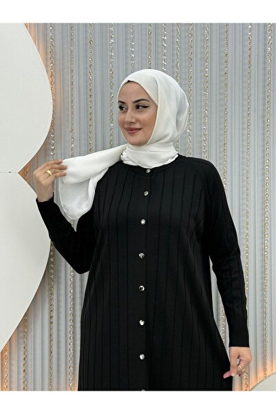 QUAWEAR Crew Neck Side Slits Cold Thread Stretchy Mercerized Fabric Cardigan