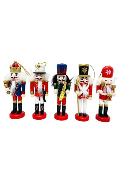 OEM Decorațiune de Crăciun din lemn, spărgător de nuci, 14x4cm - Set de 5