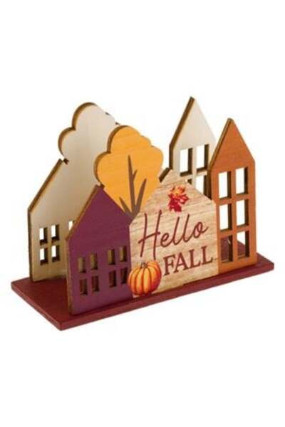 Jumbo Wooden Napkin Holder with Autumn Leaves & Pumpkin 'Hello Fall' Design 12 x 5 x 9 cm