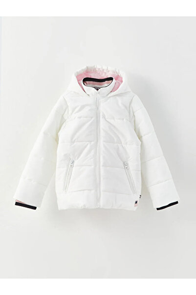 LC Waikiki Southblue Ecru Hooded Basic Girl's Puffer Jacket