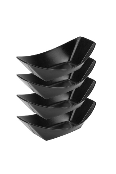 Culinaro Set 4 boluri ceramice tip barca STREET FOOD BLACK, 23,9x13,4xh7cm