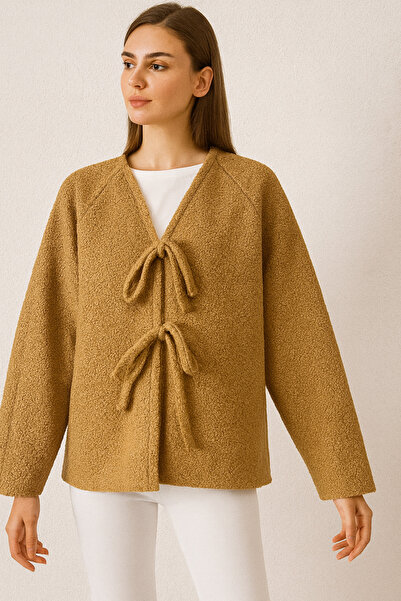 Esma Style Kadın Bağlama Detaylı Buklet Kumaş Kimono