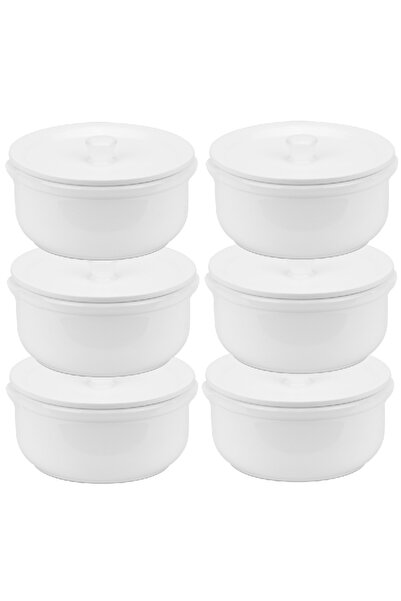Culinaro Set 6 Vase de copt si servit ceramice cu capac CULINARO, D14xh6,6cm, 600ml, alb