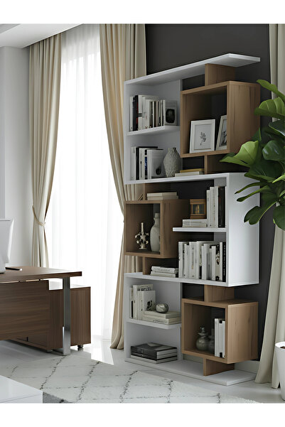 Free Home Premium MDF Ürün Modern Tasarım Labirent Kitaplık | Geometrik Dekoratif Salon Raf Ünitesi