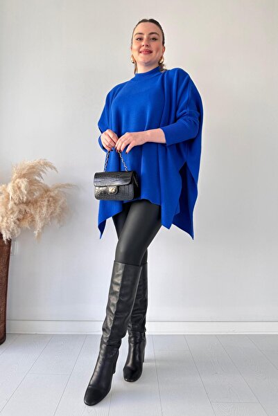 MaziButik Πλεκτά Poncho Saks Μπλε