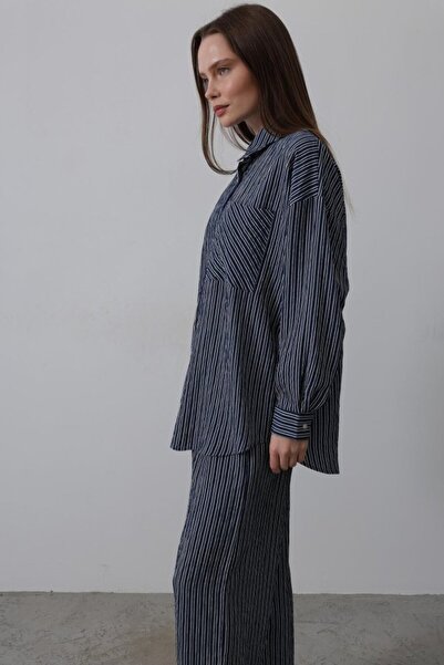 Asil Acar Home Striped Pocket Detailed Oversize Suit - Navy Blue