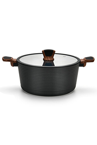 Fissman Stock Pot With Glass Lid Black 28cm Diamond Series Series Aluminum With Induction Bottom