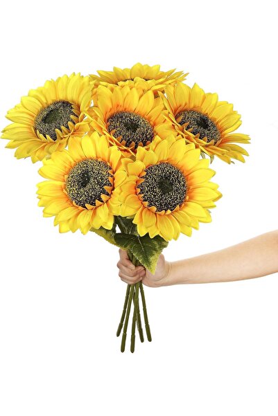 Emoda home Trove 6 قطع من زهور عباد الشمس الحريرية الاصطناعية - باقة صناعية ط...