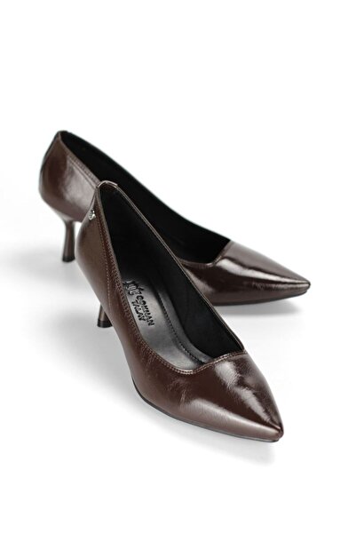 Gökhan Talay Zelia Flexible Soft Non-Slip Sole (4 cm) Brown Patent Leather Women's Heeled Shoes