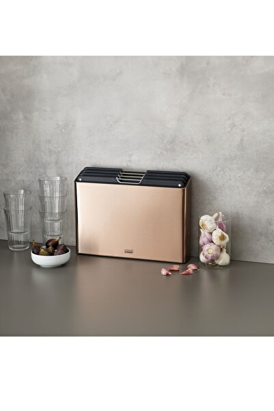 JOSEPH لوح تقطيع مستطيل من الفولاذ المقاوم للصدأ فوليو مكون من 4 قطع من جوزيف مع حقيبة تخزين، ذهبي وردي