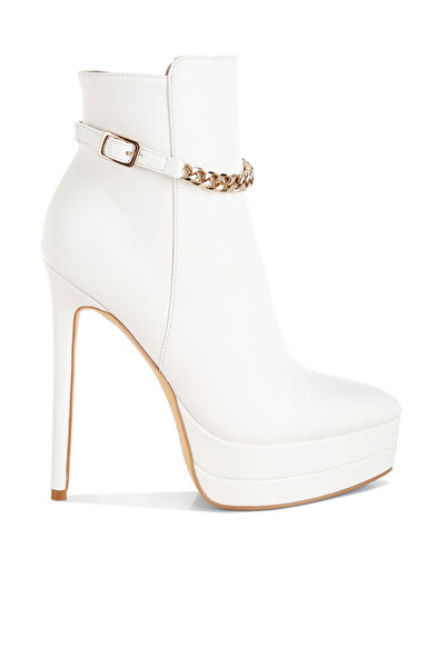 london Rag حذاء نسائي أبيض اللون بتفاصيل سلسلة معدنية