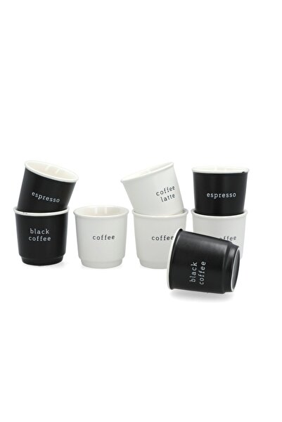 Bien Servi كوب قهوة آمن للاستخدام في الميكروويف وغسالة الأطباق، 8 قطع، أبيض وأسود، 3 أونصة