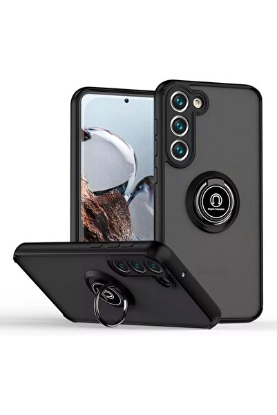 Optim Solution Husa Sheen cu Bumper TPU pentru Samsung Galaxy S25 Plus, Inel Glinth, Negru