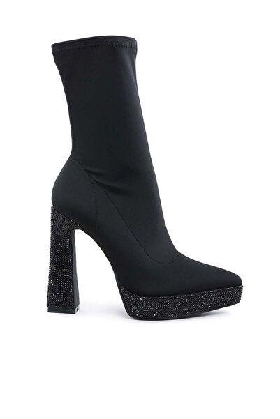 london Rag حذاء نسائي بكعب منخفض من الليكرا مزين بأحجار الراين باللون الأسود