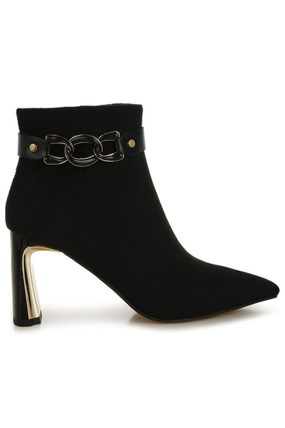 london Rag حذاء نسائي بكعب منخفض مع حزام سلسلة باللون الأسود