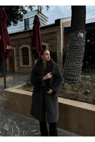 FİOXCO Alona Black Midi Boy Premium Soft Fur cu căptușeală interioară