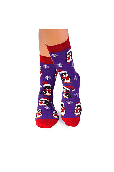 Pirin Hill Коледни памучни чорапи Цвят Памук Щастлив пингвин Лилав