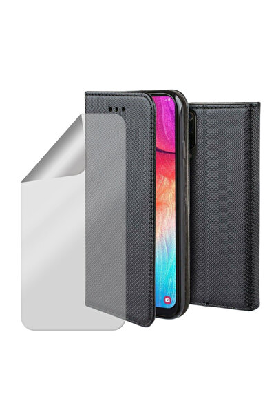 Optim Solution Set Husa Flip si Folie Silicon Clear pentru Htc 10 Lifestyle, Texture Design, Negru