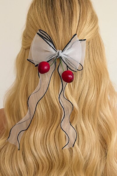 TAKIŞTIR مشبك آلي على شكل كرز باللونين الأسود والأبيض