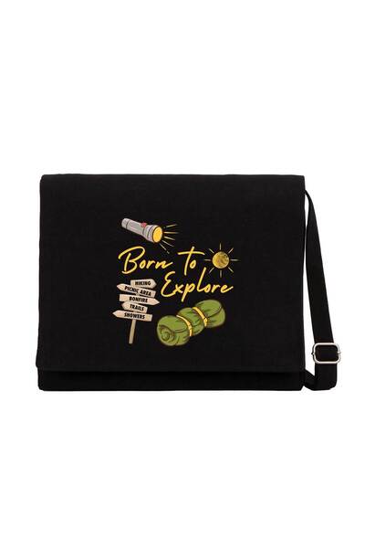 CrowsGate Geantă Messenger din pânză neagră Born To Explore