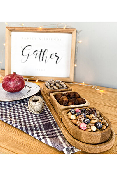 BG WOOD Solid Oak Wood Snack Bowl Set – Multi-Compartment Serving and Present...