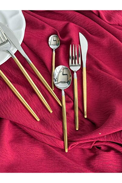 ROSSEV Almeria 24K Gold Plated 42 Piece Spoon Fork Knife Set for 6 People