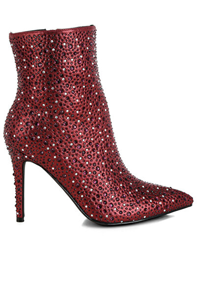 london Rag Women Rhinestones Embellished Stiletto Boots in Burgundy