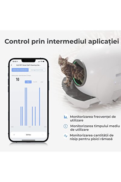 Fish & Paws Litiera automata smart pentru pisici, toaleta inteligenta cu functii de auto-curatare, RESIGILAT