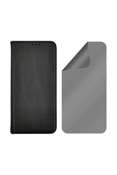 Optim Solution Set Husa Flip si Folie Silicon Privacy pentru Htc 10 Lifestyle, Texture Design, Negru