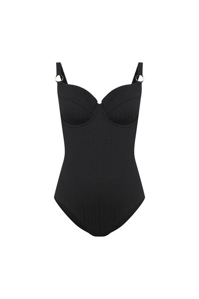 ESOTIQ Women's Classic Swimsuit Ribbed Material & Decorative Straps Slimming Effect | Pearl