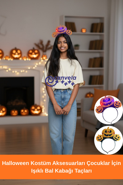 CANVELA Halloween Kostüm Aksesuarları Işıklı Bal Kabağı Tacı Baş Bandı Şaka Oyunları için