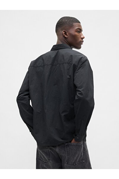 GAP Erkek Siyah 100% Geri Dönüştürülmüş Oversized Gömlek