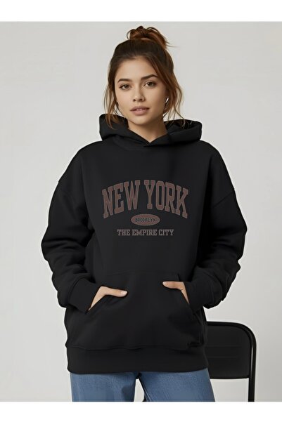 FUFLUNS New York Printed Oversize Unisex Women/Men Hooded Sweatshirt
