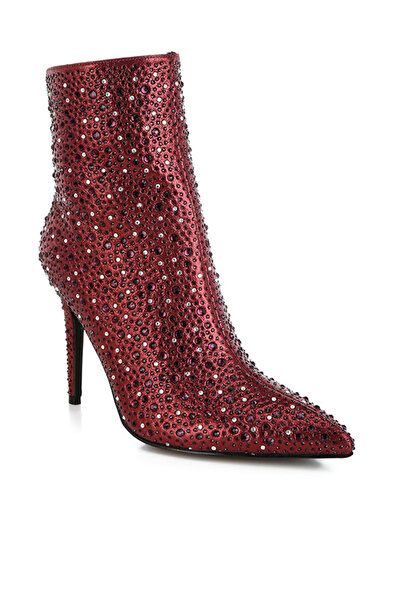 london Rag Women Rhinestones Embellished Stiletto Boots in Burgundy